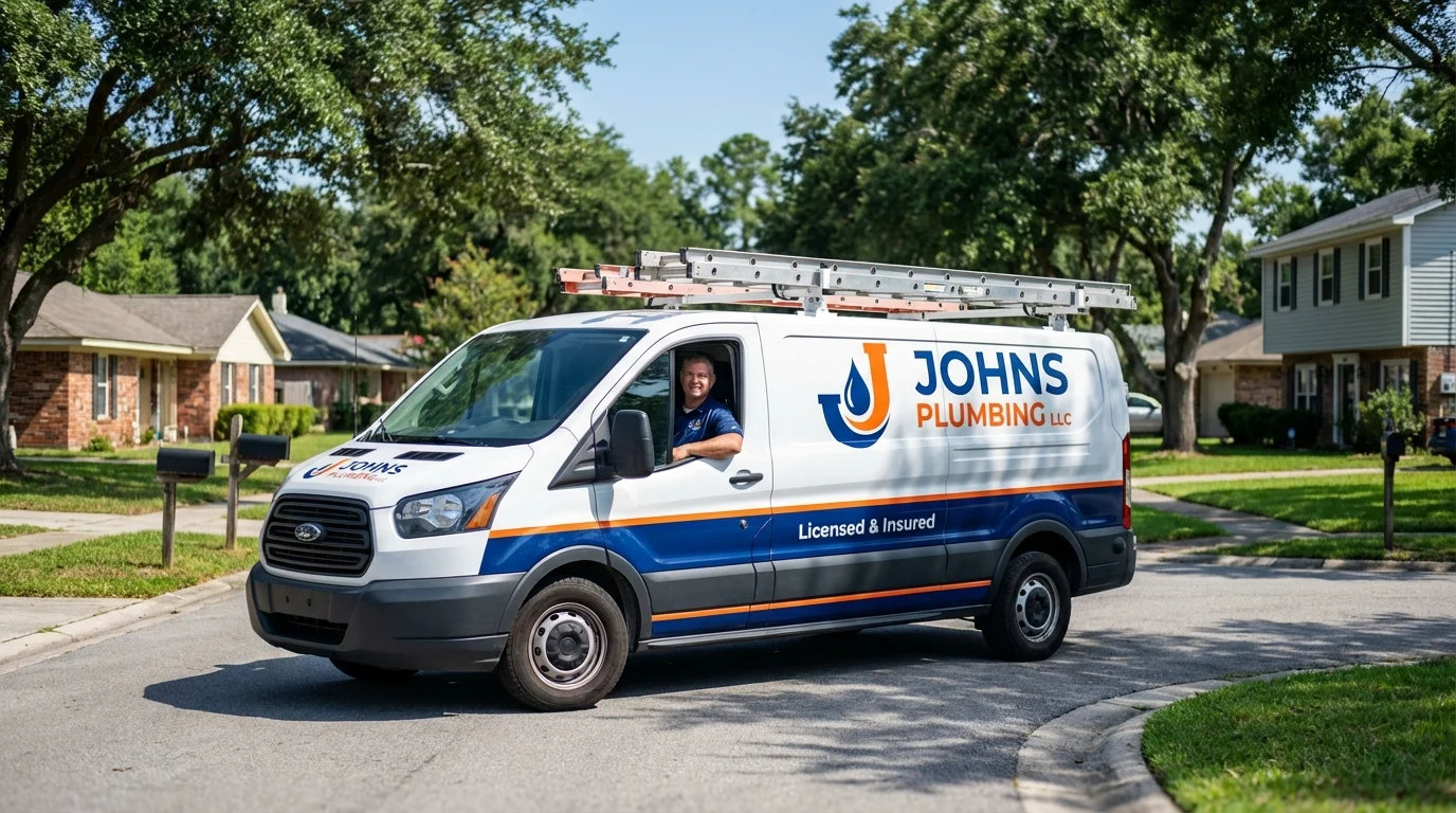Johns Plumbing LLC service van in Hardwick, MA
