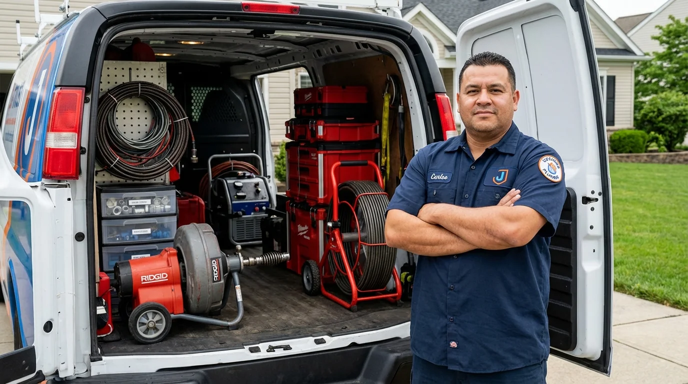 Professional drain cleaning equipment and Johns Plumbing LLC plumber in Hardwick