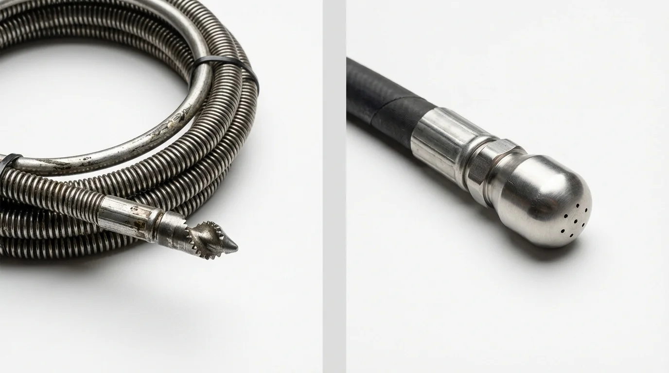 Drain snake cable and hydro jetting nozzle used for drain cleaning in Hardwick, MA
