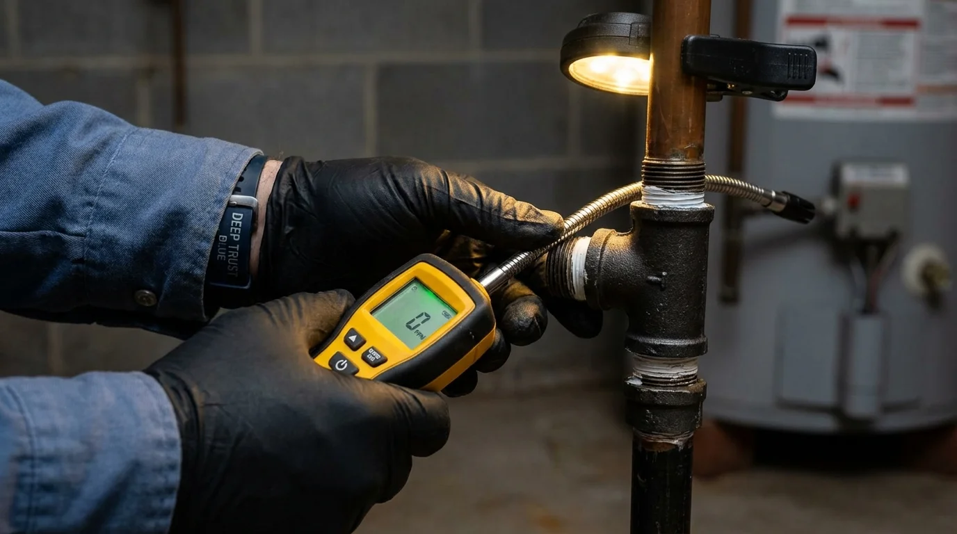 Gas leak detection with electronic sniffer by Johns Plumbing LLC in Hardwick
